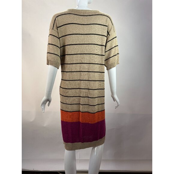 Jones New York Vintage 90s Striped Knit Sweater Dress Beige/Black W/ Orange & Pu - Picture 4 of 16